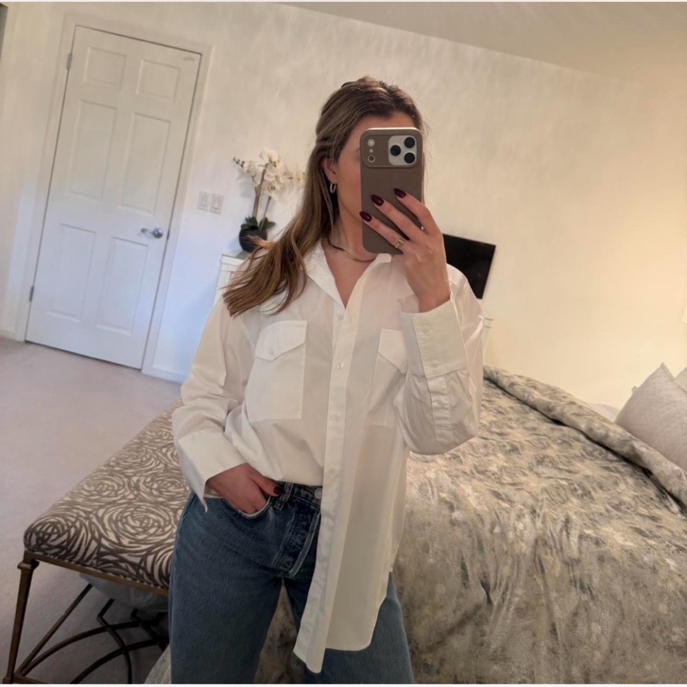 Nordstrom White Poplin Button Up Shirt L - Picture 3 of 6